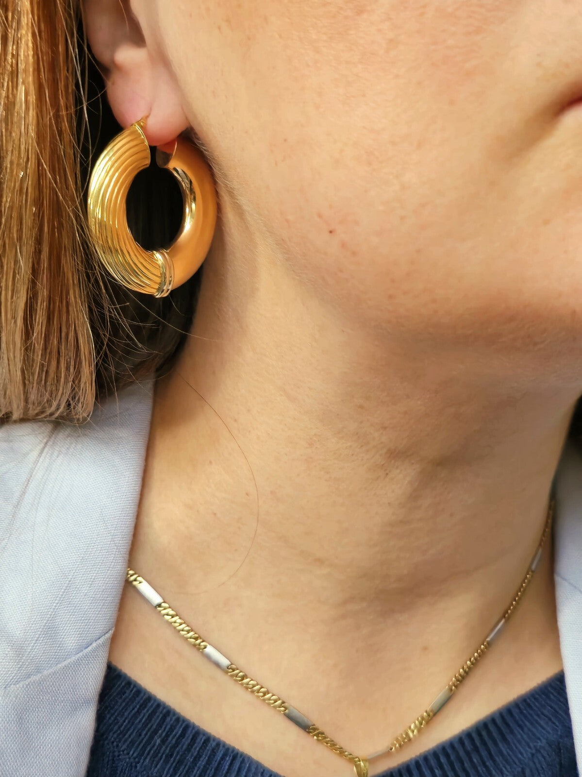 18ct Yellow Gold CHUNKY ROUND CREOLE HOOP EARRINGS Fashion 37mm Hoops Thick
