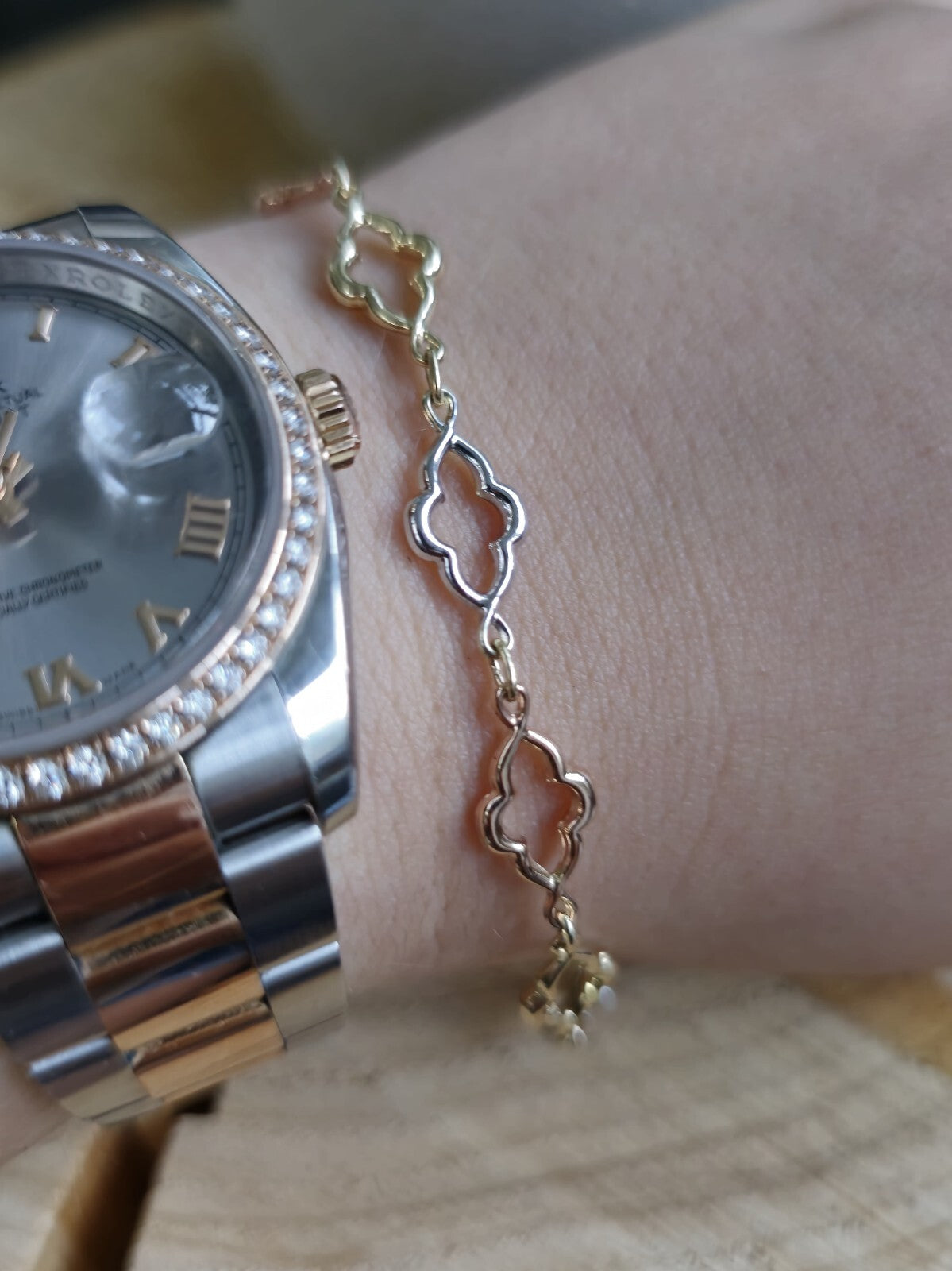 New Solid 9ct Yellow/White/Rose Gold Chain BRACELET 7.5inch Hallmarked Lovely