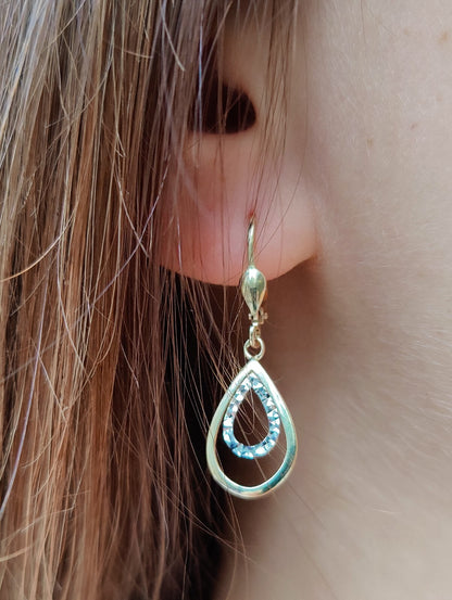 9ct Yellow Gold Solid Drop Dangly Earrings Leverback Hallmarked Diamond Cut