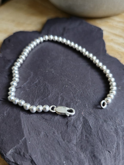 New 925 Sterling Silver Chunky 4mm Ball Bracelet 7grams Bead 19cm