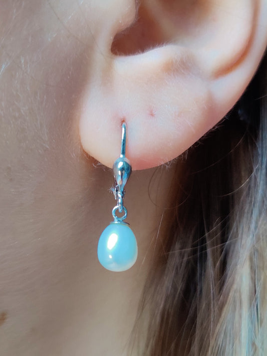 New Solid 9ct White Gold Pearl Drop Earrings Genuine Real Pearl Hallmarked