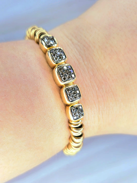 Solid 18k 750 Rose Gold Diamond Bracelet Heavy Gold Links Circles Expandable