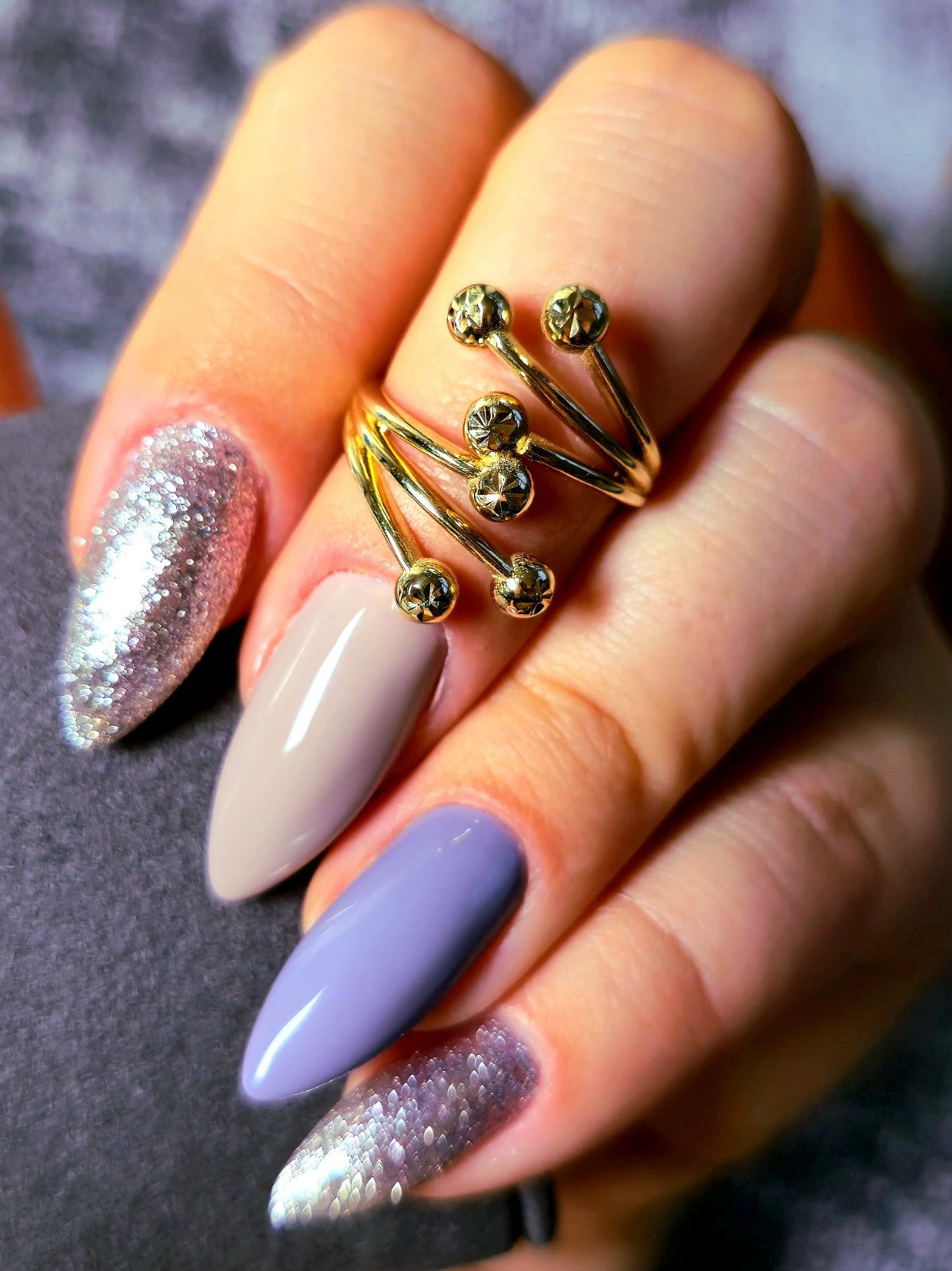 14K Yellow Gold Fancy Statement Design Ring Split Shank Diamond Cut Balls size M