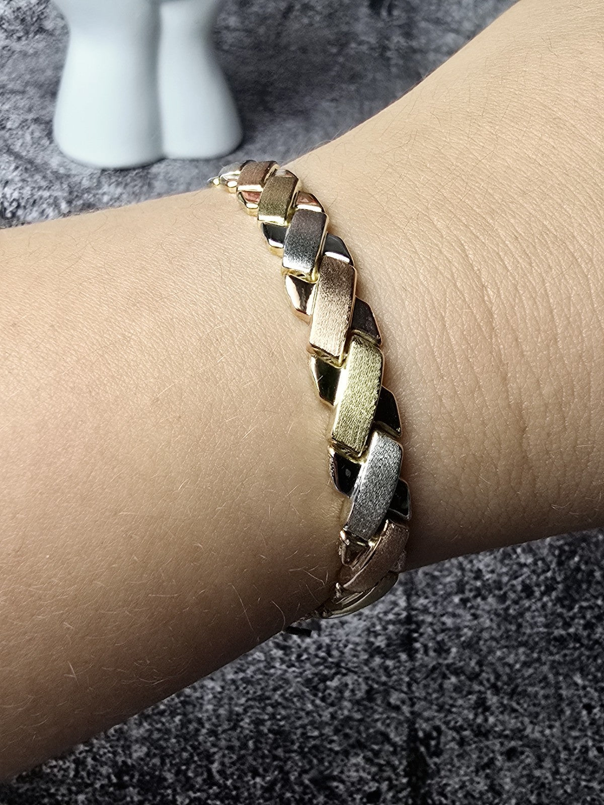 New 9ct Multicolour Gold Braided Chunky Bracelet X Shaped Brushed Matt 7'' long