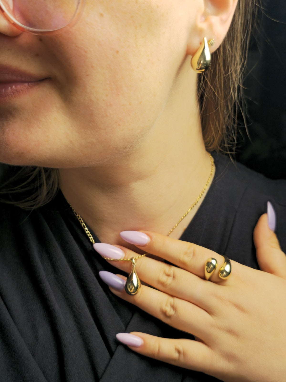 Solid 9k Yellow Gold Set of Pendant and Earrings Bottega Fashion Popped Drop