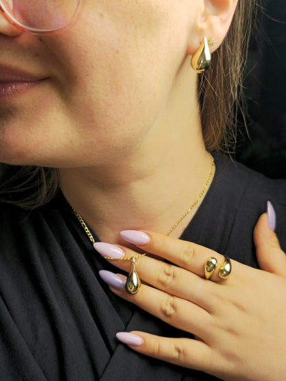 Solid 9k Yellow Gold Set of Pendant and Earrings Bottega Fashion Popped Drop