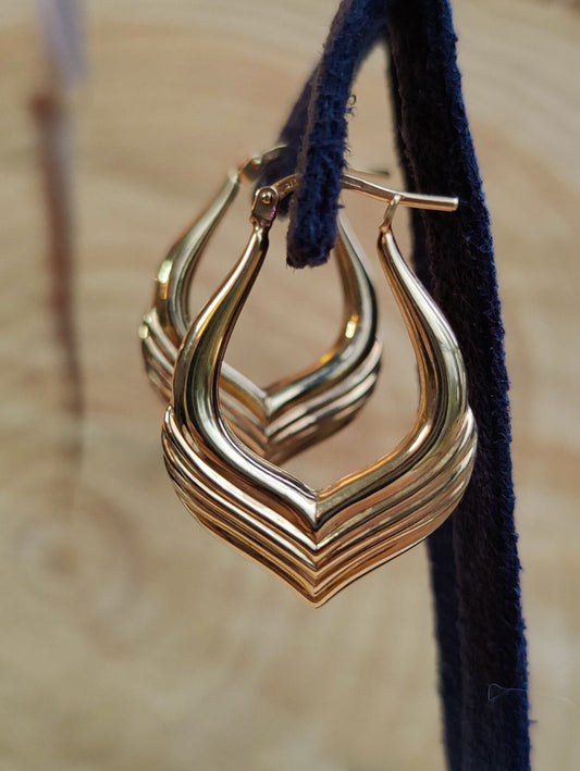 9ct Drop Earrings Yellow Gold Huggies Hallmarked Vintage Style New Condition 