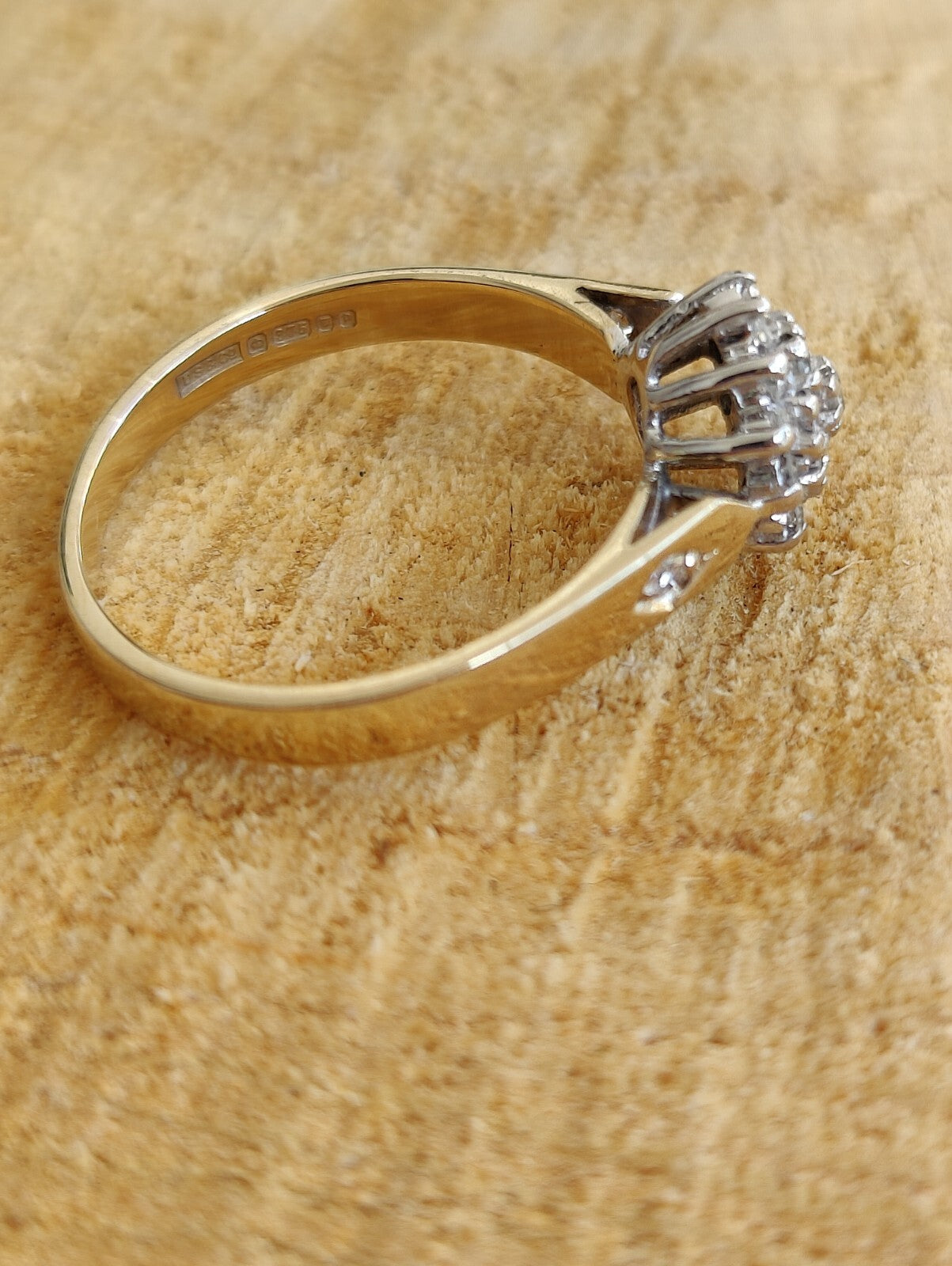 Solid 9ct Yellow Gold Ladies Diamond Cluster Ring Size M+ 375 Hallmarked 
