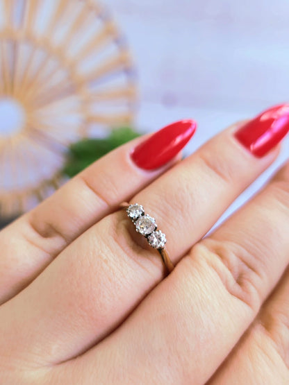 Solid 18ct Yellow Gold & Platinum Trilogy 0.40ct Diamond Ring, H, VS1-VS2 Size M