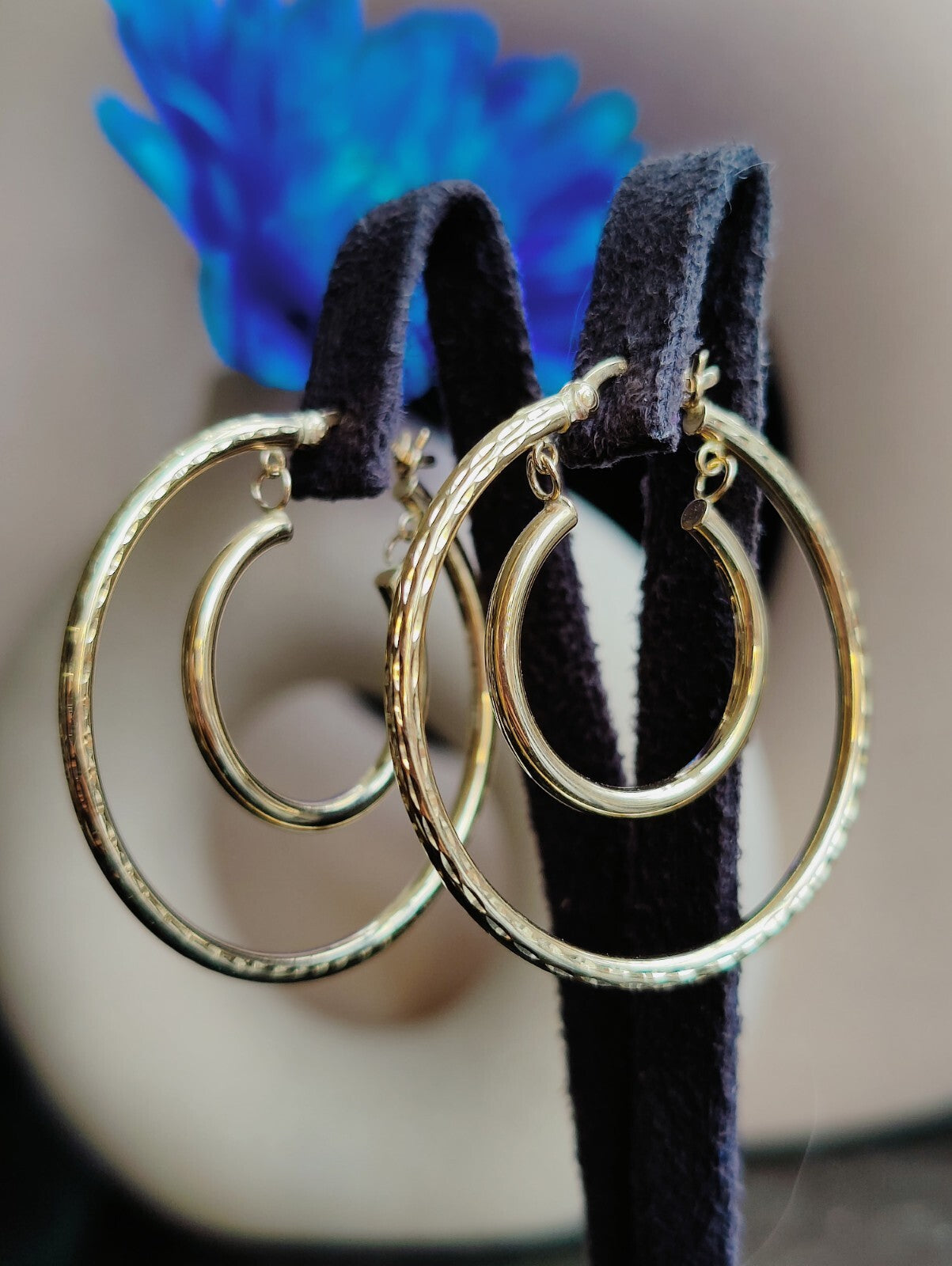 9ct Solid Yellow Gold Double Hoop Earrings Two Circles Hoops 34mm Hallmarked 