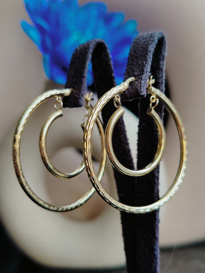 9ct Solid Yellow Gold Double Hoop Earrings Two Circles Hoops 34mm Hallmarked 