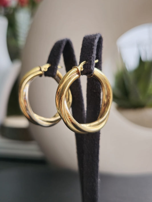 9ct Solid Yellow Gold Twisted Hoop Earrings Creole Hoops 28mm 4.5g Hallmarked