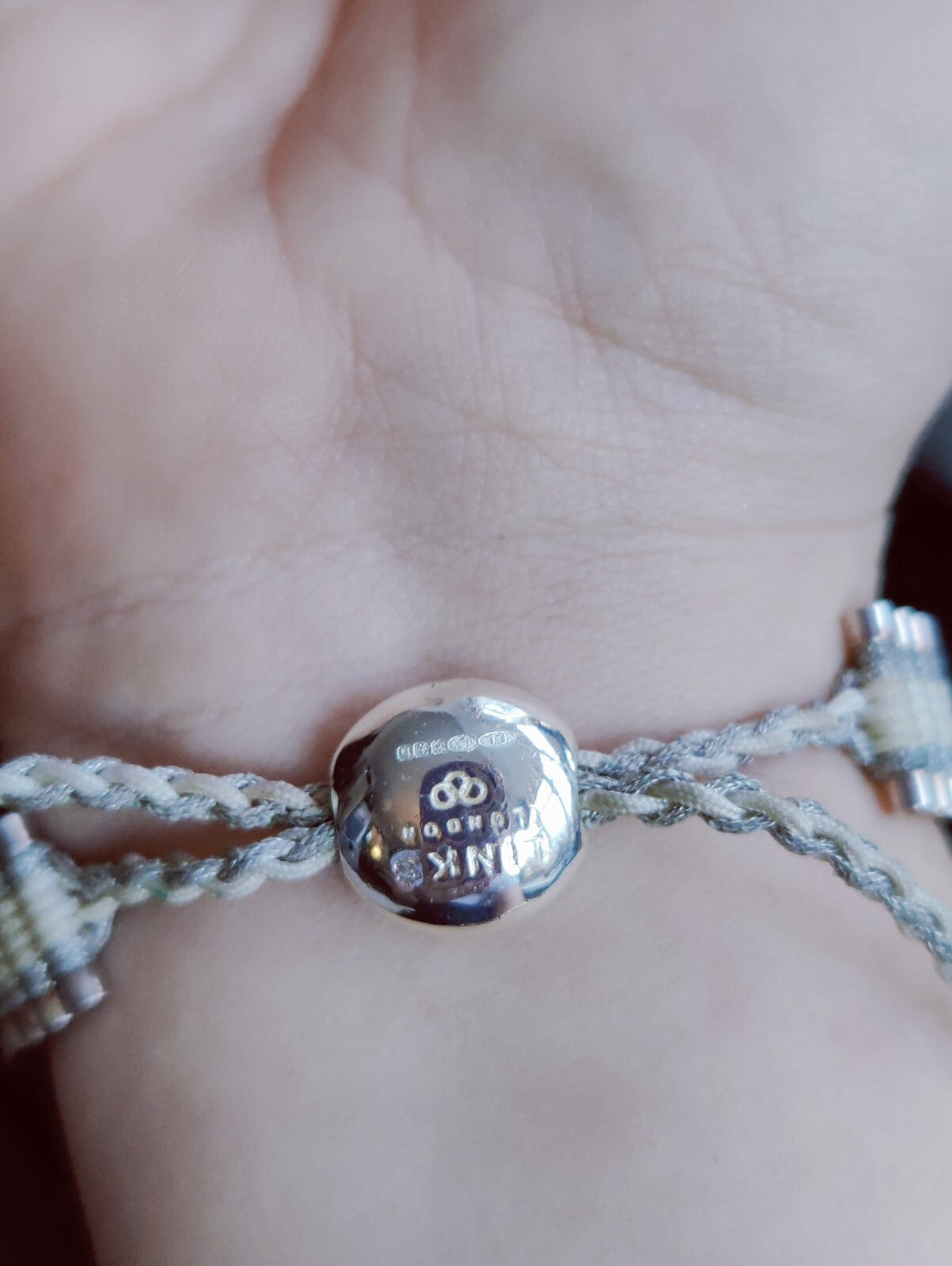 Links Of London 925 Sterling Silver Bar and Cord Friendship Bracelet 