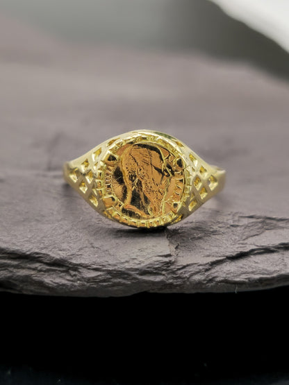 New 9ct Yellow Gold Signet Small Coin-Looking Like Ring size M Pinky Finger
