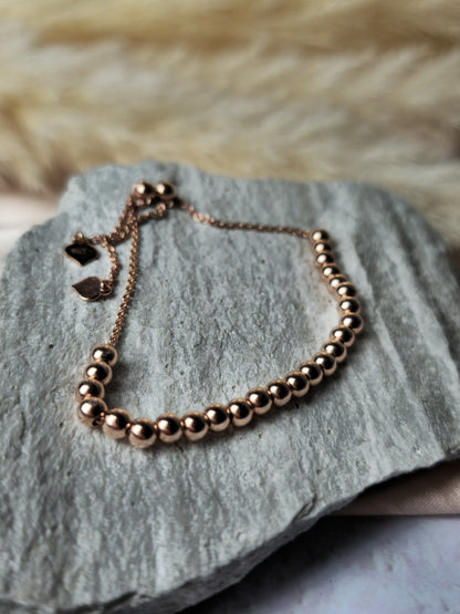 New Solid 9ct Rose Gold Bracelet Ball Beaded Expandable Balls 4mm Adjustable
