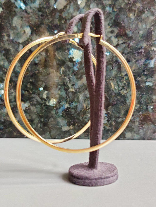 9ct Yellow Gold Hoop Earrings 3.2grams 60mm Flat Not Hollow Hallmarked New 