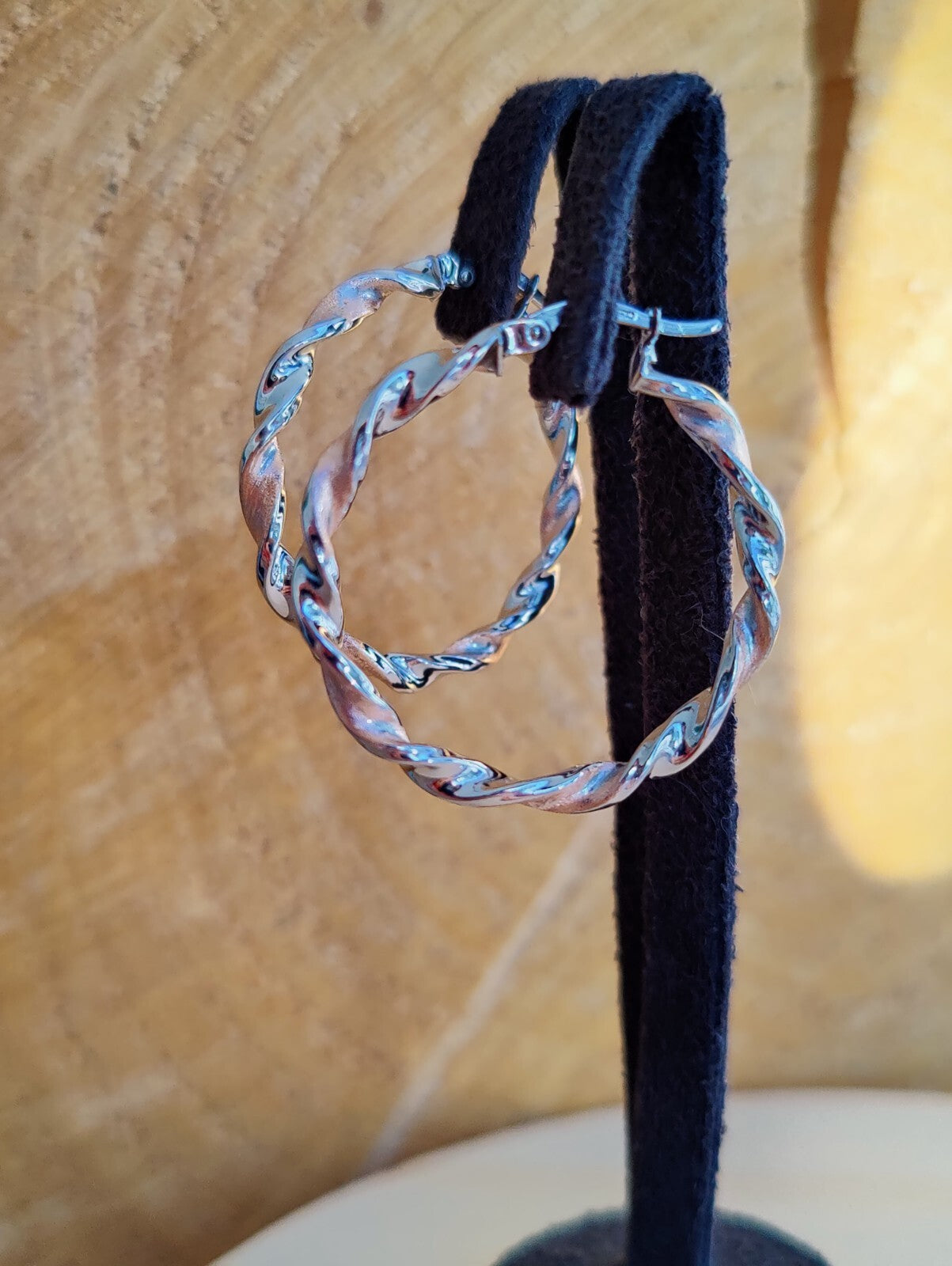 9ct White and Rose Gold Twist Hoop Earrings 2.7 grams 40mm Hallmarked New