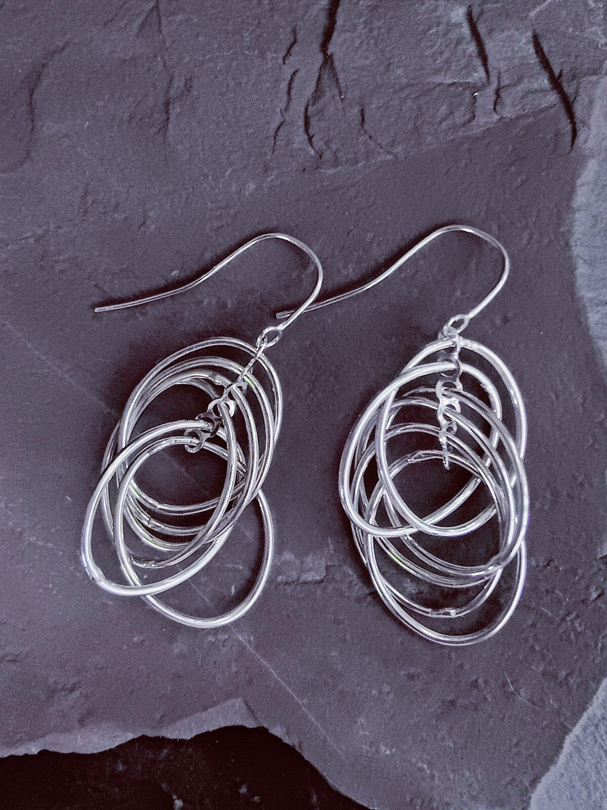 NEW 9ct Sold White Gold Drop Dangling Earrings Fancy Twisted Circles