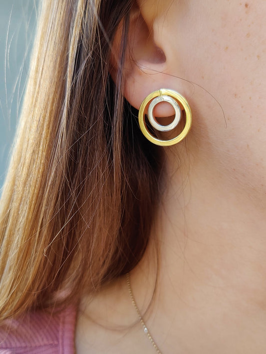 Solid 9ct Yellow White Gold Double Circle Earrings Studs New 2 grams Butterflys