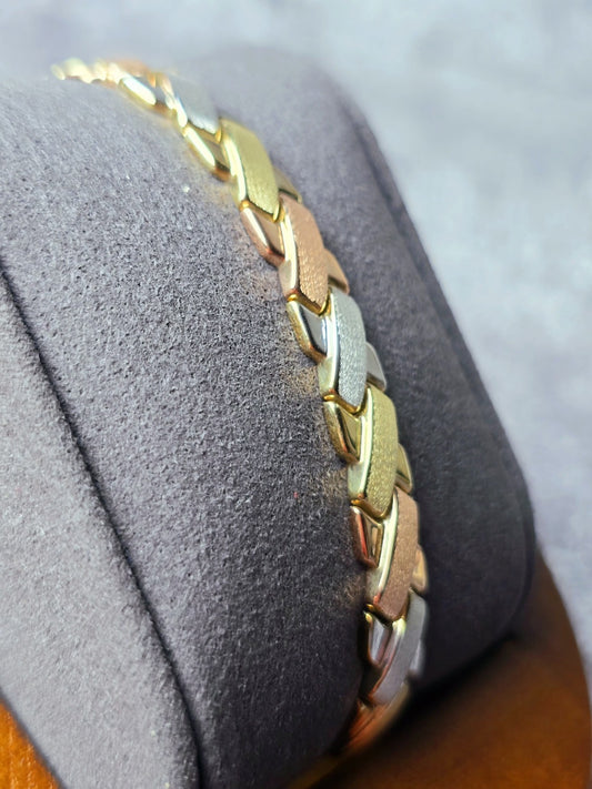 New 9ct Multicolour Gold Braided Chunky Bracelet X Shaped Brushed Matt 7'' long