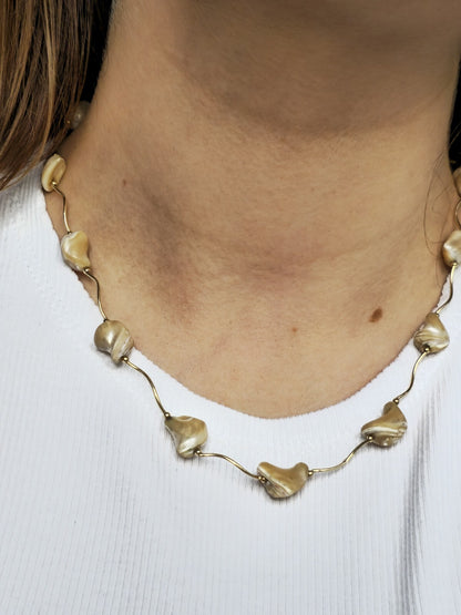 9K Yellow Gold Bars And Natural Baroque Pearls 18inch Necklace 16.5grams