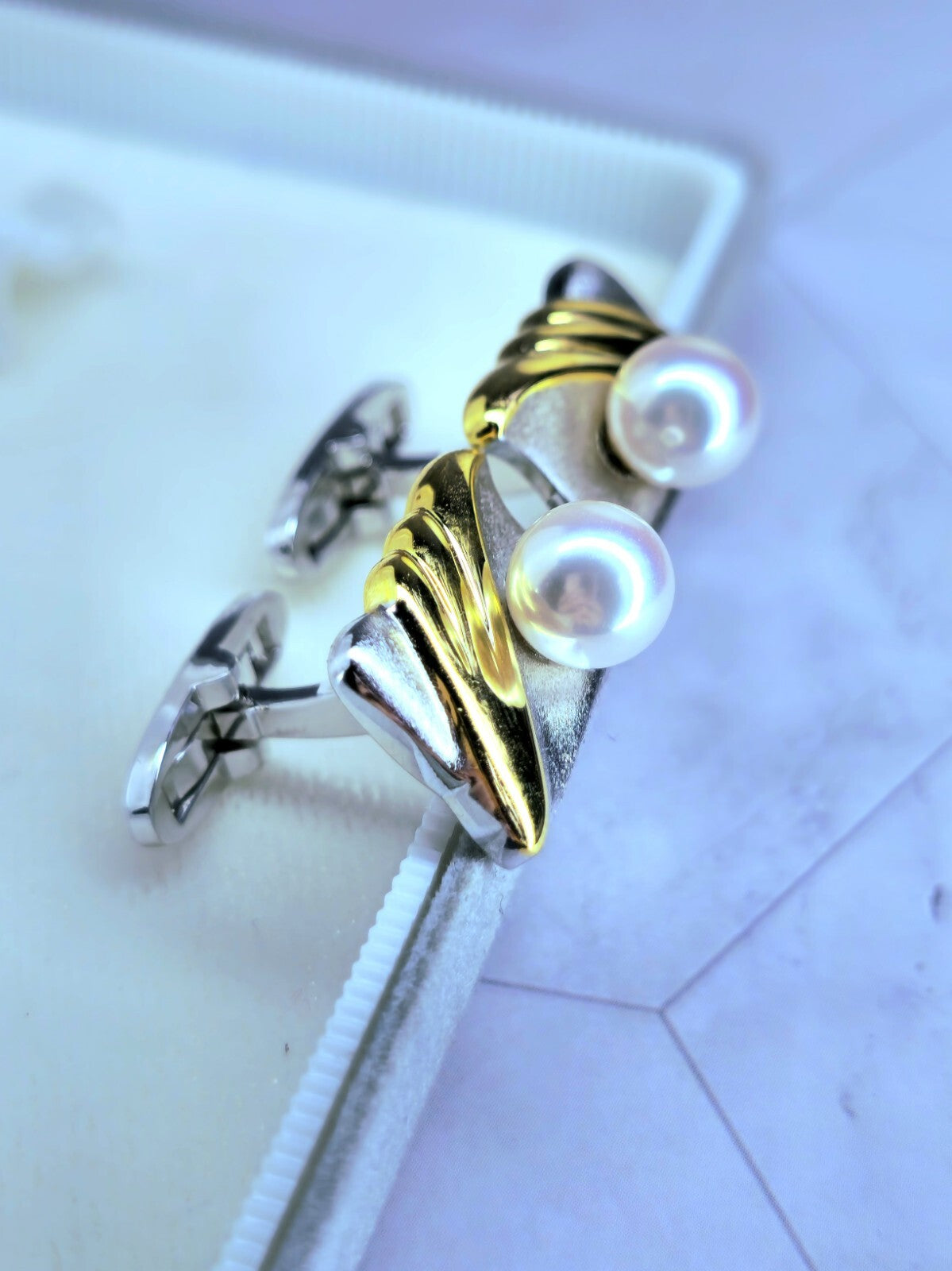 Sterling Silver & Yellow Gold And Natural Pearls Cufflinks Arita Collection