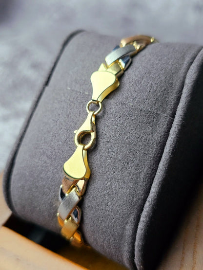 New 9ct Multicolour Gold Braided Chunky Bracelet X Shaped Brushed Matt 7'' long