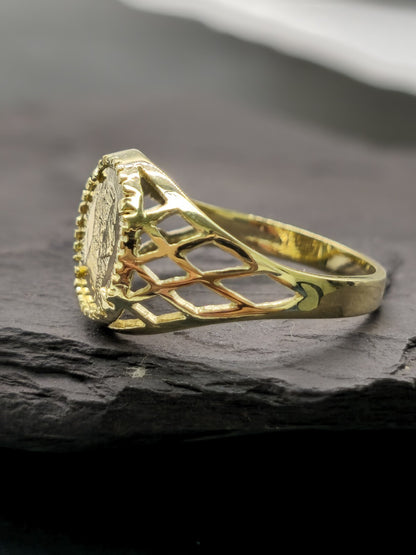 New 9ct Yellow Gold Signet Small Coin-Looking Like Ring size R Pinky Finger 12m