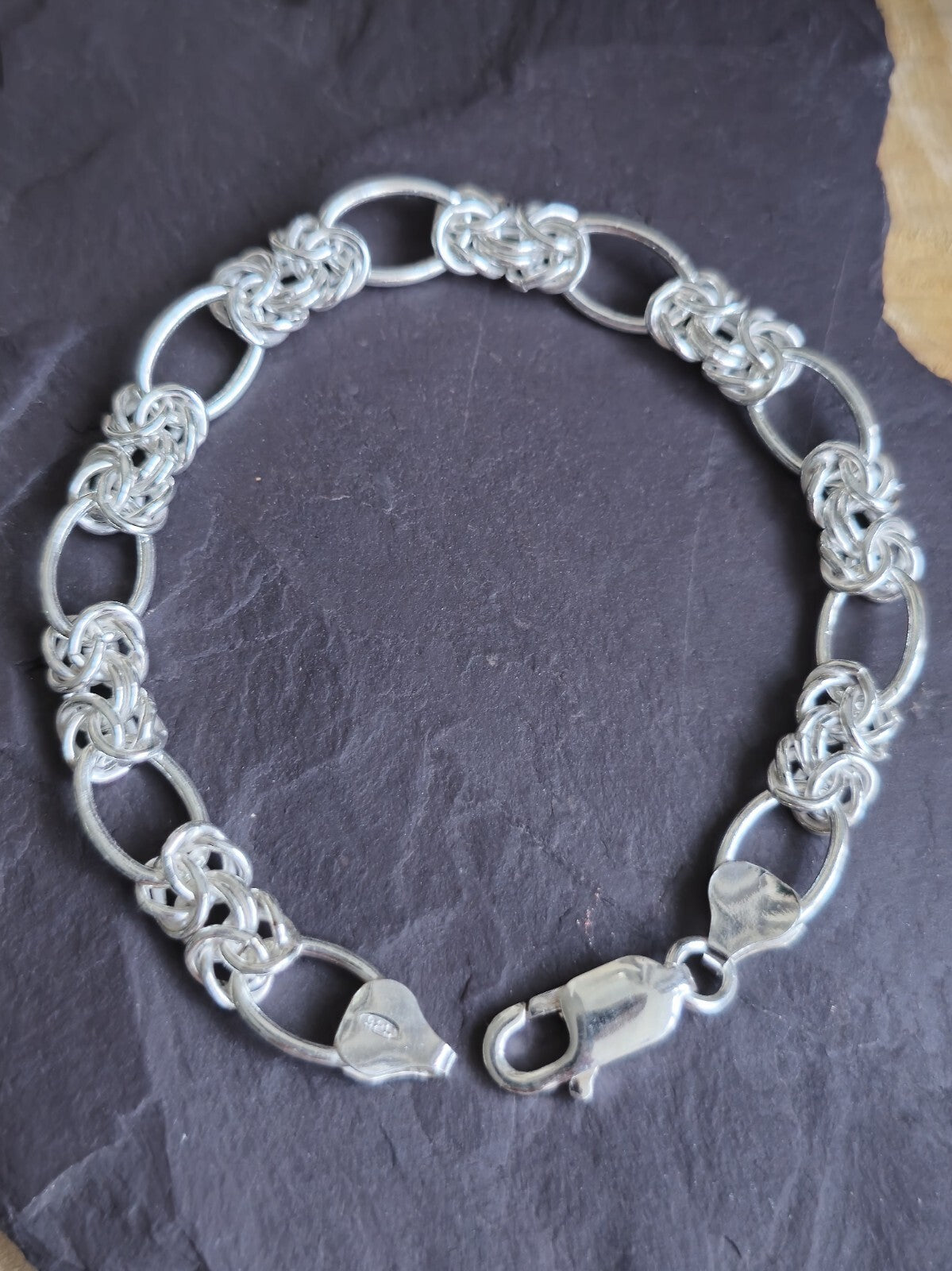 925 Sterling Silver Chunky Figaro Byzantine Chain Bracelet 8mm 17grams 19cm