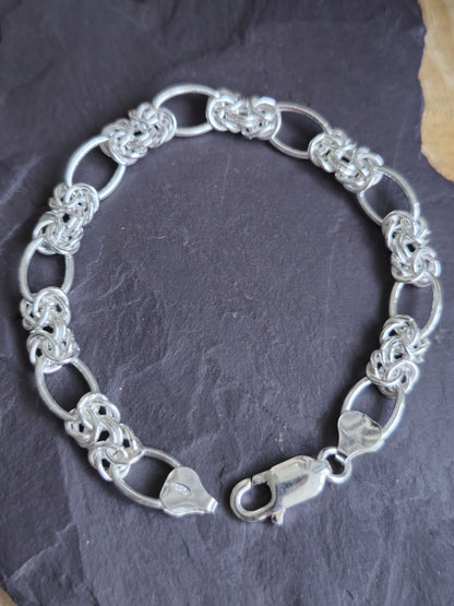 925 Sterling Silver Chunky Figaro Byzantine Chain Bracelet 8mm 17grams 19cm