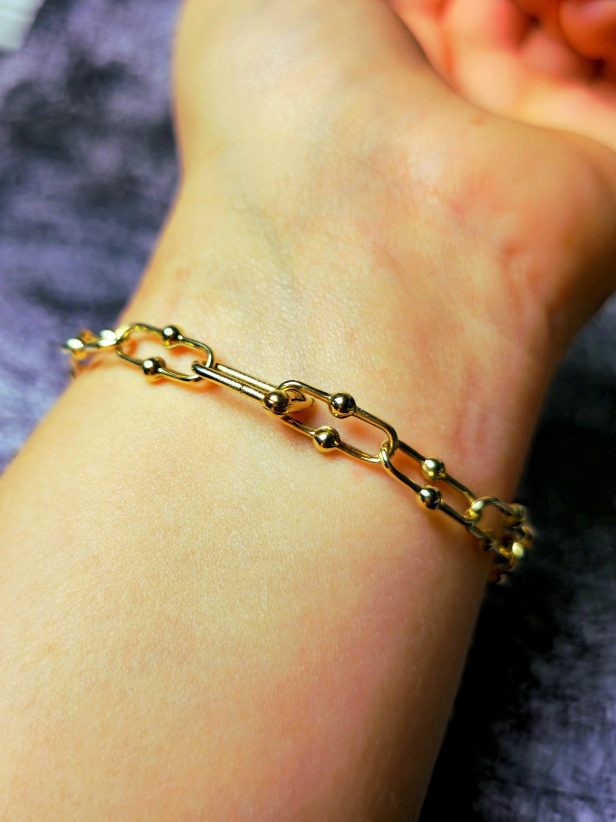 9K Yellow Gold Interlink Ball Bubble Horseshoe U Shape Chain Bracelet 18cm 7.1''