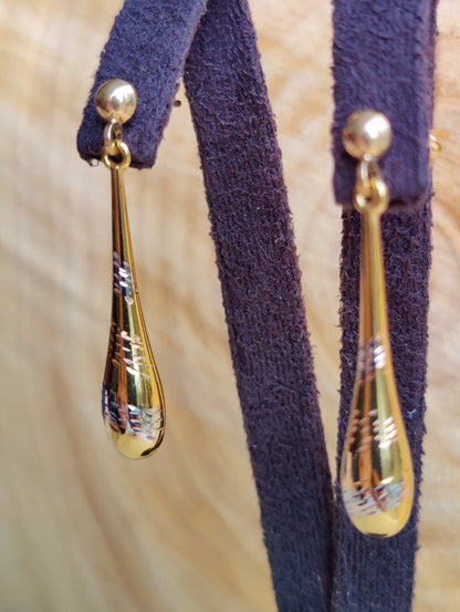 NEW 9ct Yellow/White Gold Solid Drop Dangling Earrings Studs Hallmarked