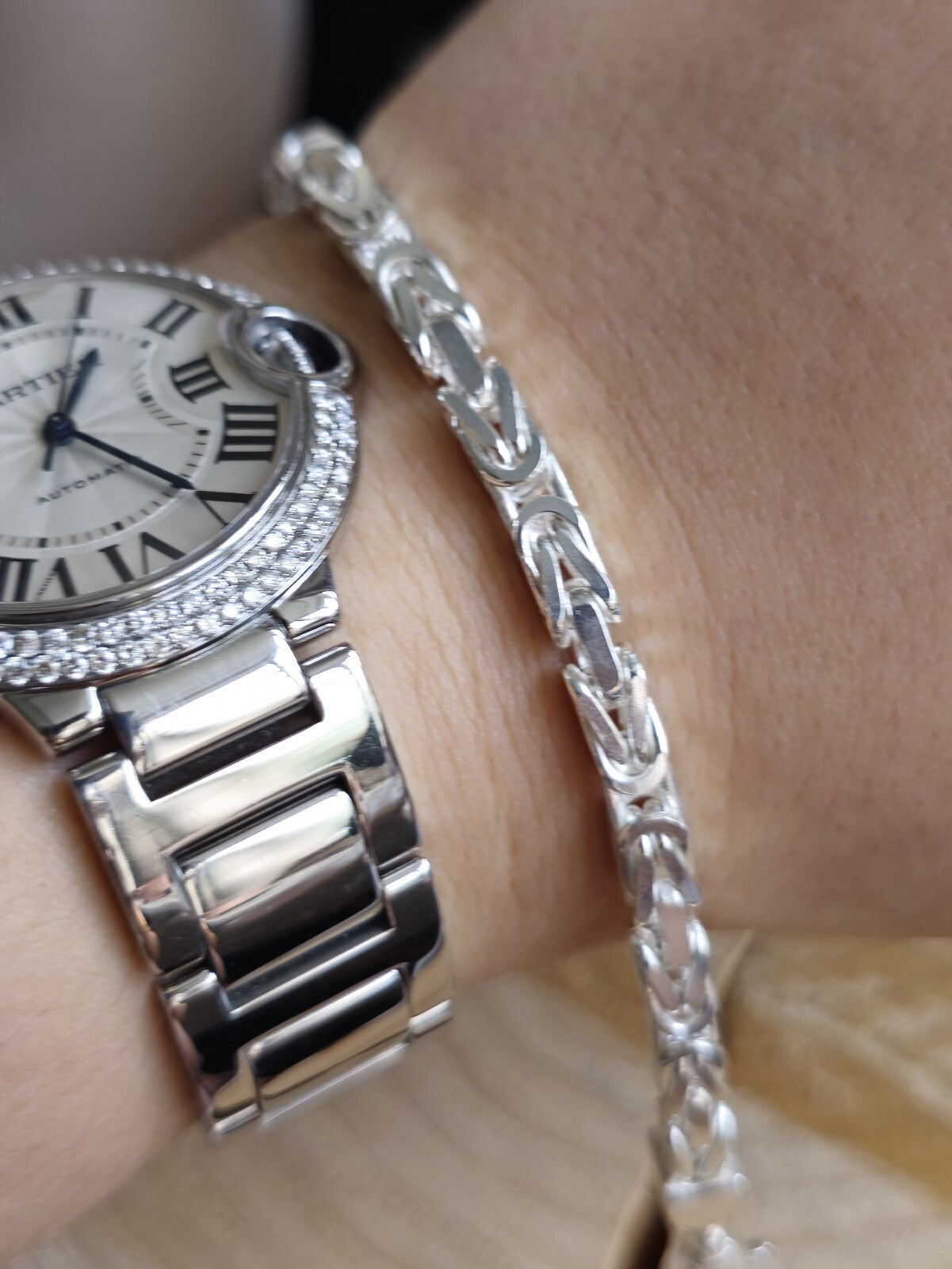 925 Sterling Silver Chunky Byzantine Chain Bracelet 4.5mm 24grams 8inch