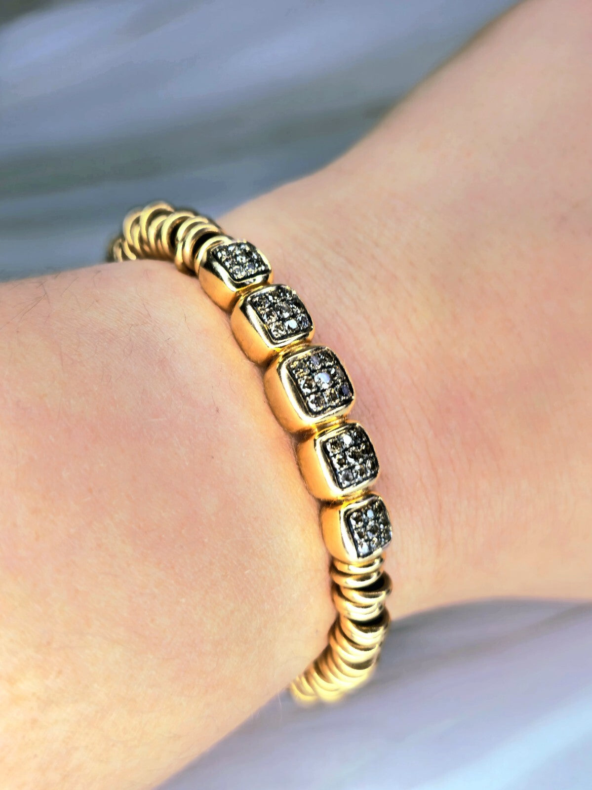 Solid 18k 750 Rose Gold Diamond Bracelet Heavy Gold Links Circles Expandable
