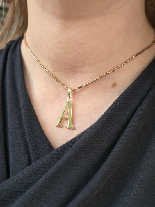 New 9K Yellow Gold Initial A Pendant  Personalised 33mm Long Big Loop Hallmarked