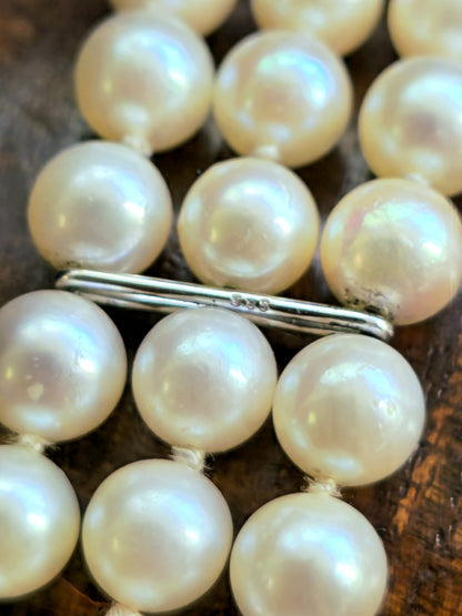 Vintage 14K White Gold and Sapphire Pearl Bracelet 3 Row Triple String 585