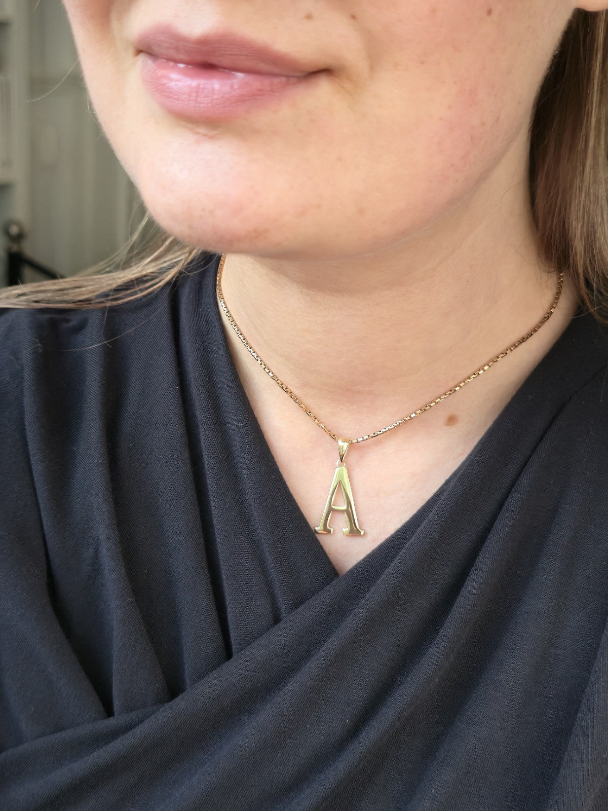 New 9K Yellow Gold Initial A Pendant  Personalised 33mm Long Big Loop Hallmarked