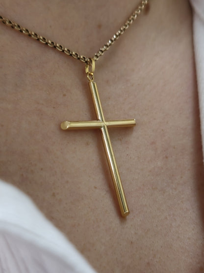New Solid 9ct Yellow Gold Plain Cross Simple Pendant 55mm x 30mm Hallmarked
