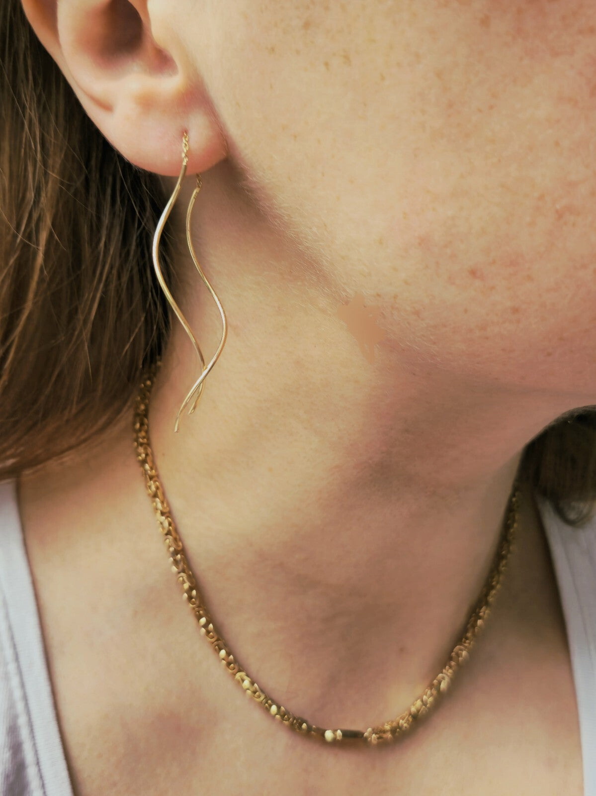 New 9ct Yellow Gold Twist Drop Earrings DOUBLE Squiggle Pull Through Wavy Moving