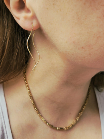 New 9ct Yellow Gold Twist Drop Earrings DOUBLE Squiggle Pull Through Wavy Moving