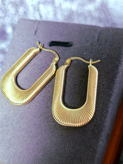 New 9ct Yellow Gold Hoop Earrings Square Oval Hoops Strip Pattern Hallmarked