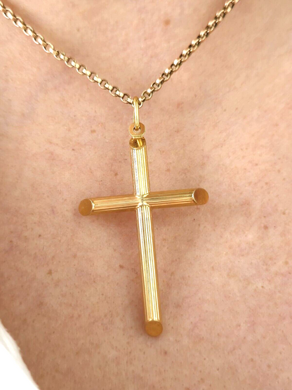 New Solid 9ct Yellow Gold Plain Cross Simple Pendant 50mm x 30 mm Hallmarked