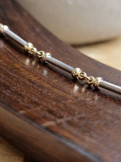 Solid 9ct White/Yellow Gold BRACELET Twisted TUBE link  7.8inch/20cm