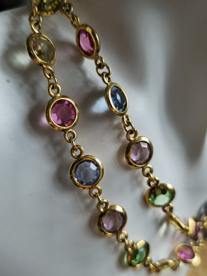 Lovely Gold Tone Bezel Set Austrian Crystal 31 Inch Necklace Multicolour 
