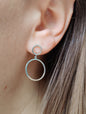 NEW 9ct Solid White Gold Drop Earrings Double Circle With Butterfly Fitting