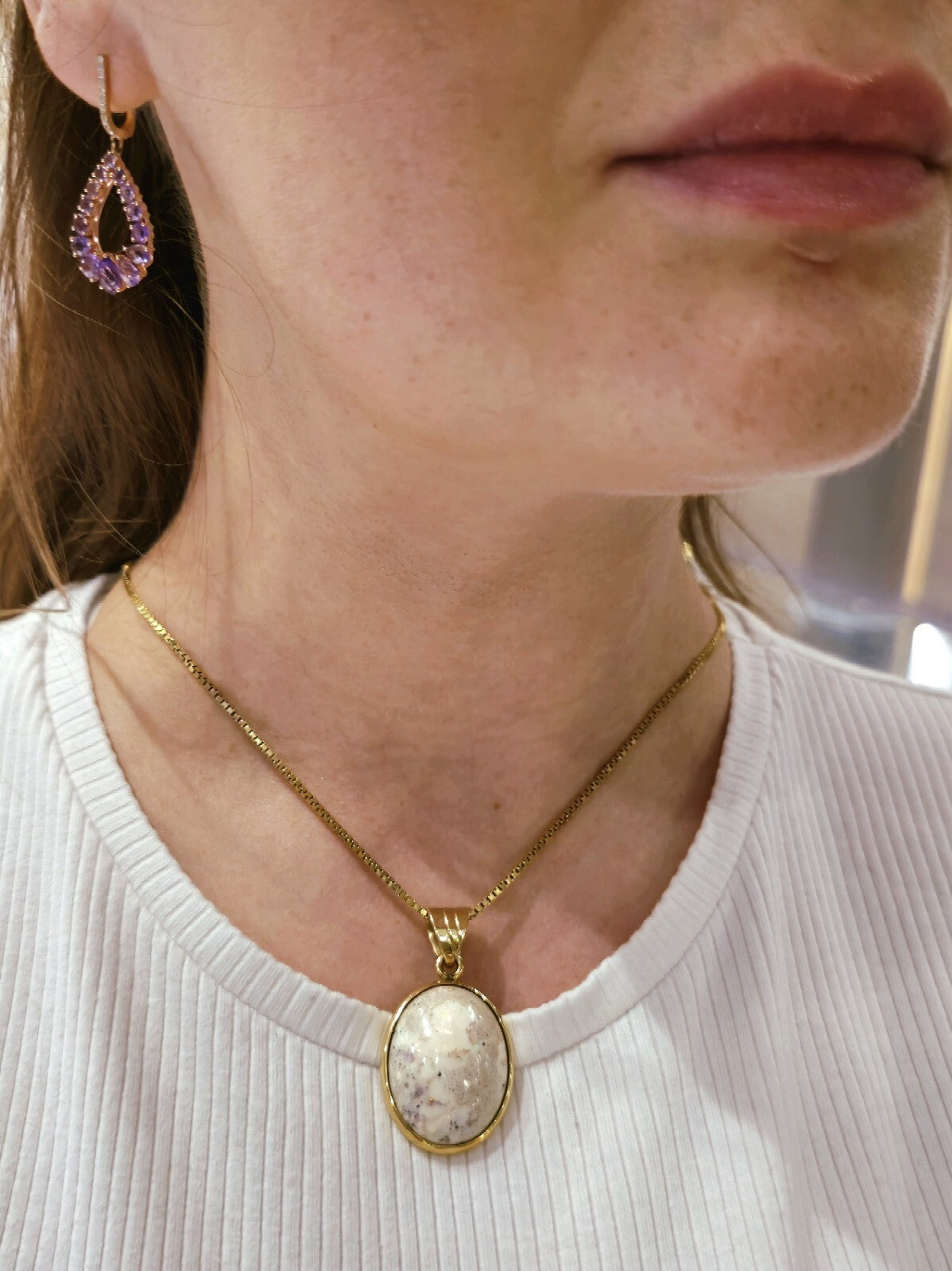 14ct Solid Yellow Gold Big Australian Opal Pendant Oval Shape Hallmarked 31mm