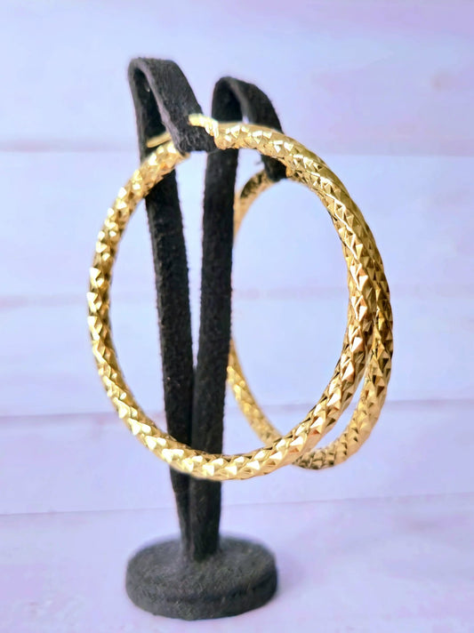 Big 9ct Yellow Gold Twisted Hoop Earrings Twist Hoops 57mm Diamond Cut Pattern