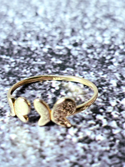 9ct Yellow Gold Butterfly Ring Split Shank Two Butterflies s: J Band Hallmarked
