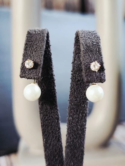 8ct (333) Yellow Gold Pearl Earrings with Cubic Zirconia and Push Clasp Elegant