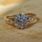 Solid 9ct Yellow Gold Ladies Diamond Cluster Ring Size M+ 375 Hallmarked 
